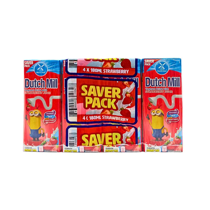 Dutch Mill Yoghurt Drink with Strawberry Juice Saver Pack 180ml x 4 pcs