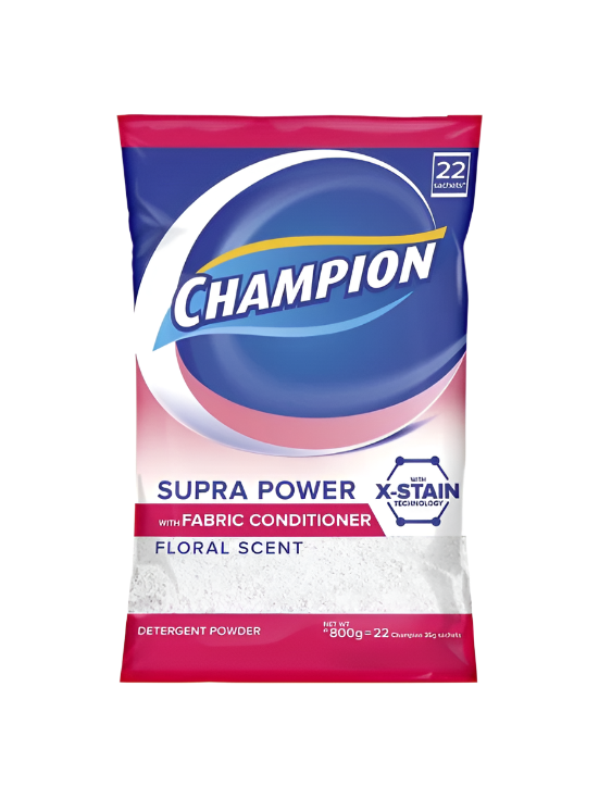 Champion Detergent Powder Supra Power with Fabric Conditioner Floral Fresh 800g