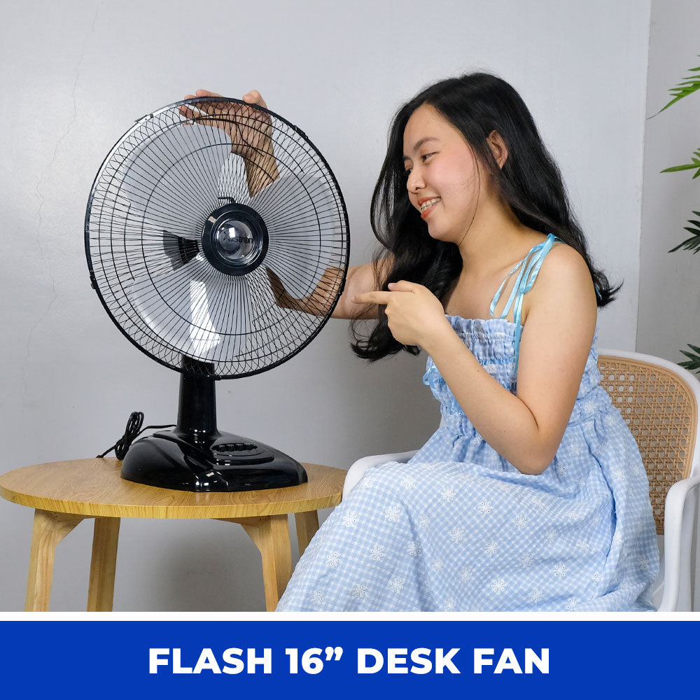 Astron FLASH 16'' Electric Desk Fan - Black | Strong Airflow | Powerful Motor | 50W