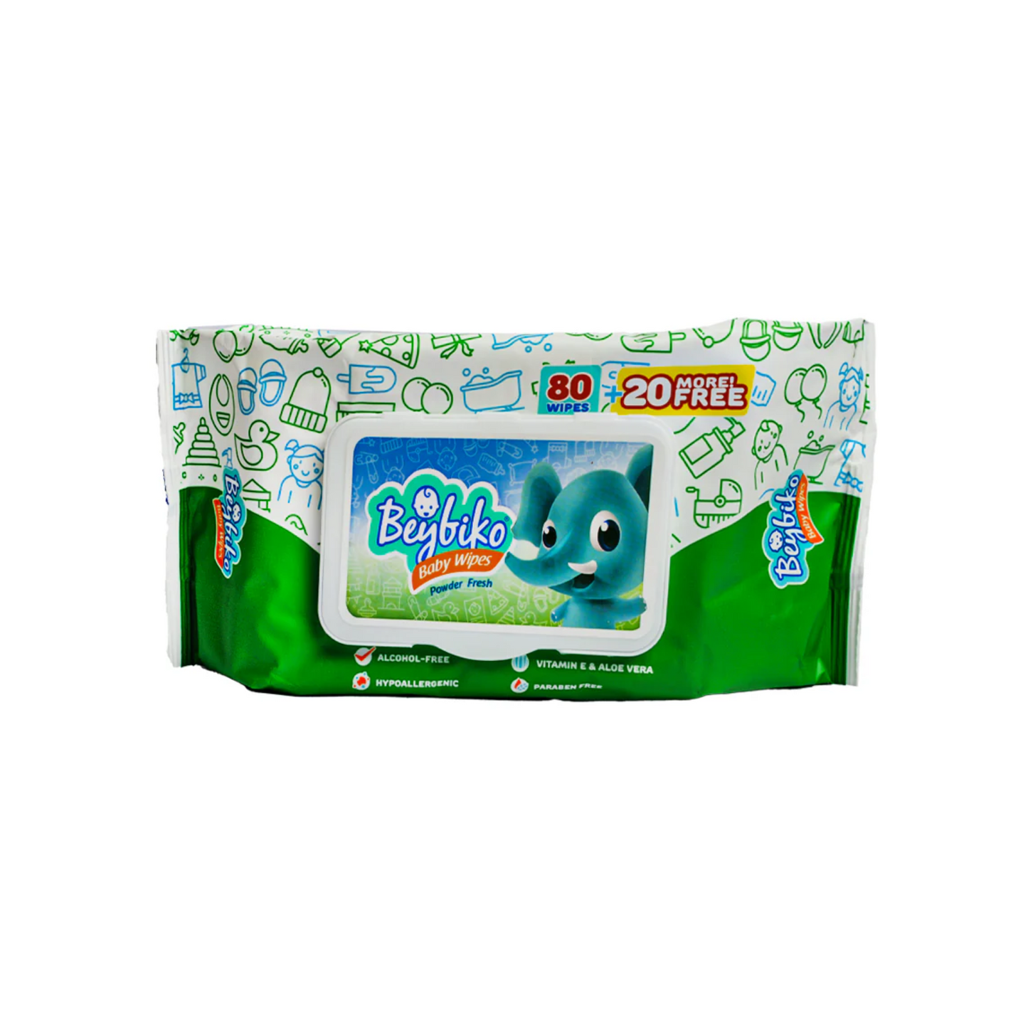 Beybiko Baby Wipes Powder Fresh 80 + 20 Sheets
