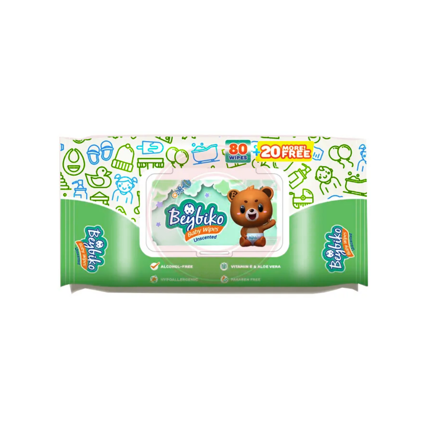 Beybiko Baby Wipes Unscented 80 + 20 Sheets