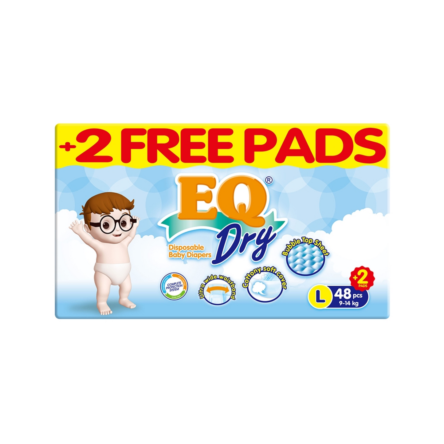 EQ Dry Baby Diapers Jumbo Pack Large x 48 pcs + 2 Free
