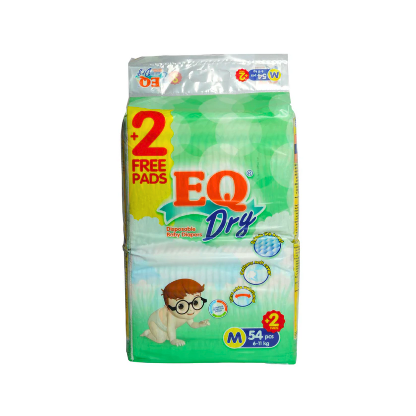 EQ Dry Baby Diapers Jumbo Pack Medium x 54 pcs + 2 Free