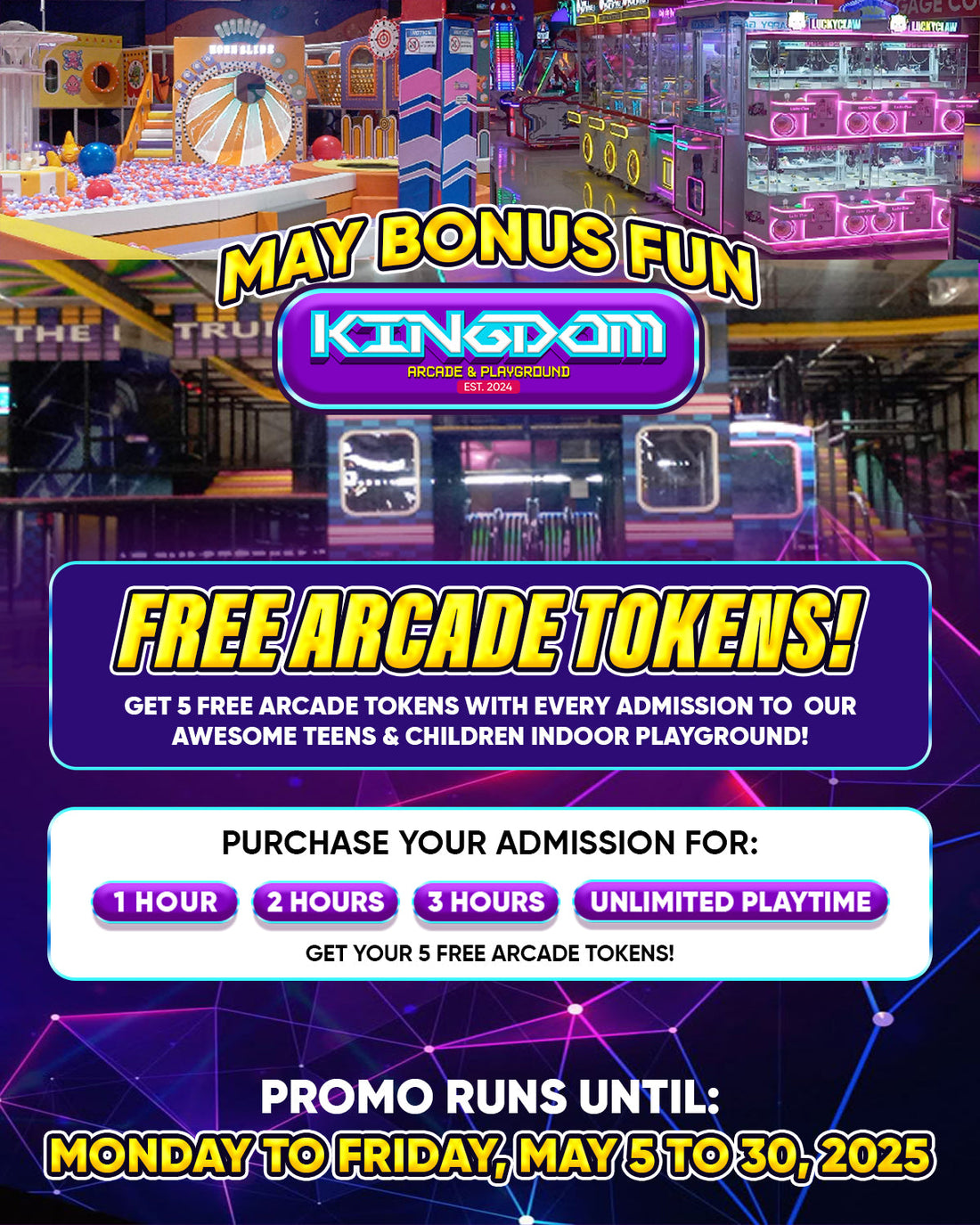 🎉 𝐌𝐀𝐘 𝐁𝐎𝐍𝐔𝐒 𝐅𝐔𝐍 𝐚𝐭 𝐊𝐈𝐍𝐆𝐃𝐎𝐌 𝐀𝐫𝐜𝐚𝐝𝐞 & 𝐏𝐥𝐚𝐲𝐠𝐫𝐨𝐮𝐧𝐝!🎮✨