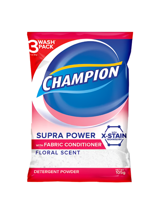 Champion Detergent Powder Supra Power with Fabric Conditioner Floral Fresh 105g