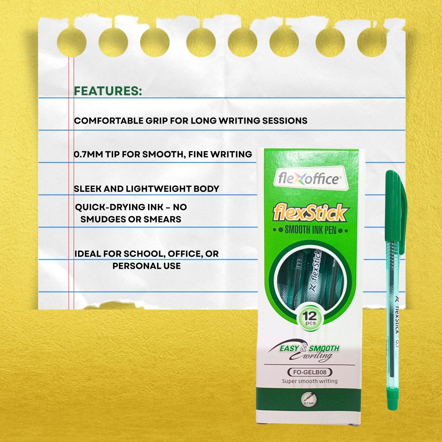 [School Sale] FlexStick Ink Pen Smooth Writing 0.7/0.5mm Ballpen (1 Box)