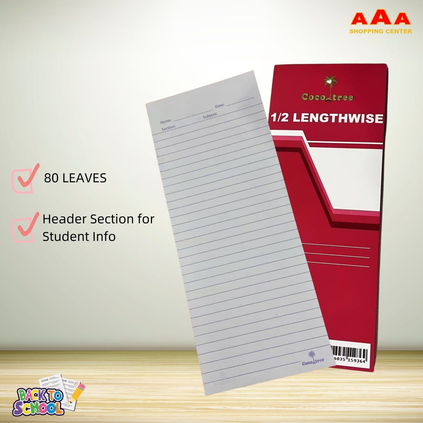 [School Sale] Coco Tree Quiz Pad 1/2 Lengthwise x 80 Leaves