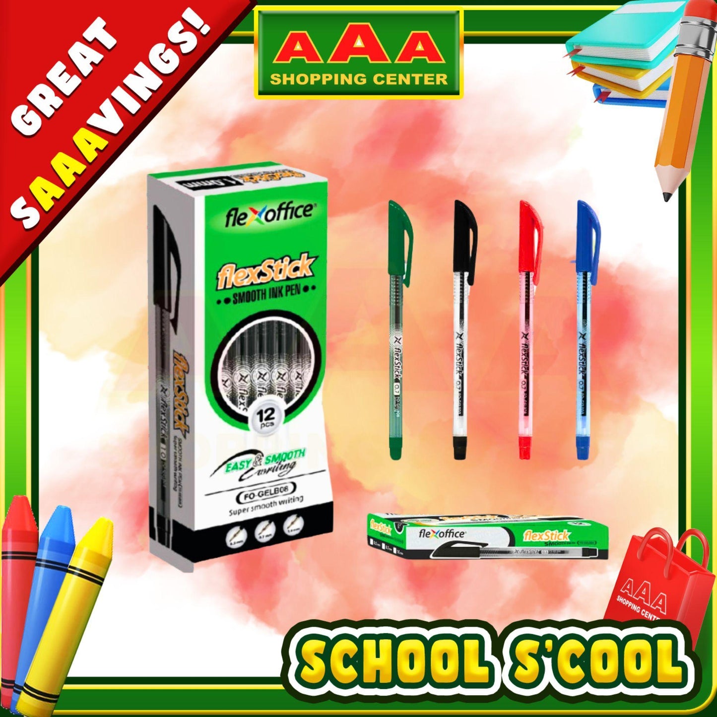 [School Sale] FlexStick Ink Pen Smooth Writing 0.7/0.5mm Ballpen (1 Box)