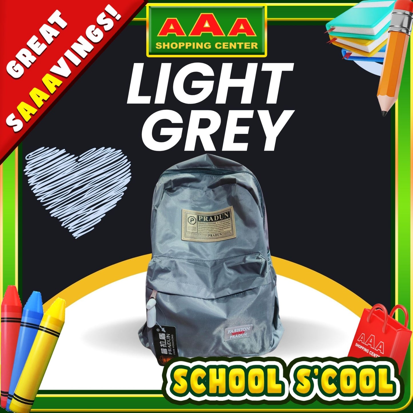 [School Sale] Pradun Teens Backpack - Light Grey