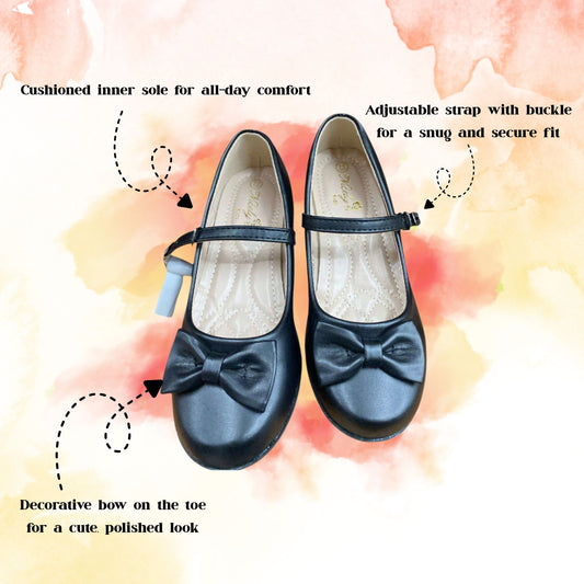 [School Sale] Nicely Girls Black Shoes – Bow Design with Strap