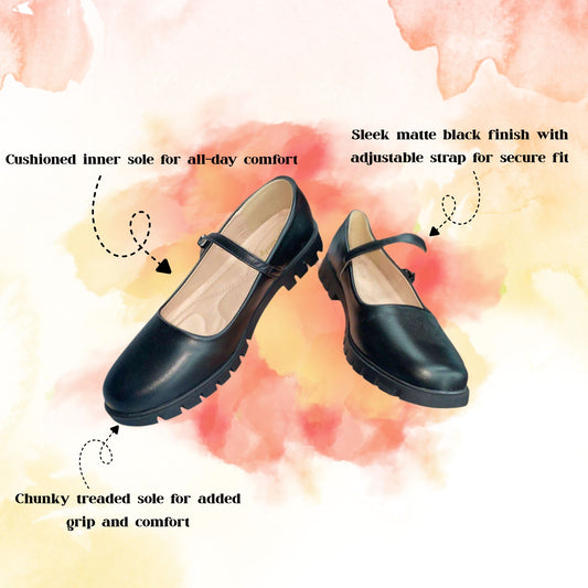 [School Sale] Nicely Ladies Black Strap Shoes – Chunky Sole