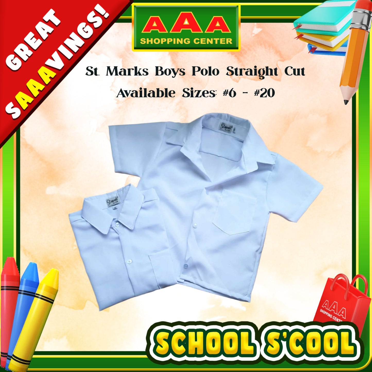 [School Sale] St. Mark’s Kids Polo Straight Cut Uniform