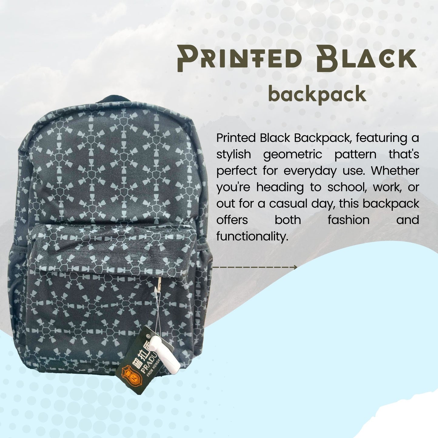 [School Sale] Pradun Teens Backpack - Urban Print Black