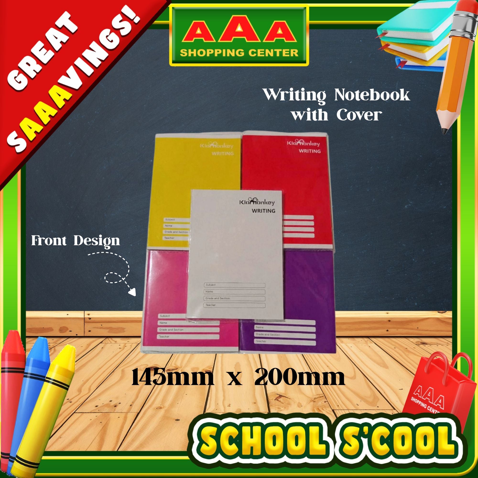 [School Sale] KloMonkey Writing Notebook with Cover – AAA Shopping Center