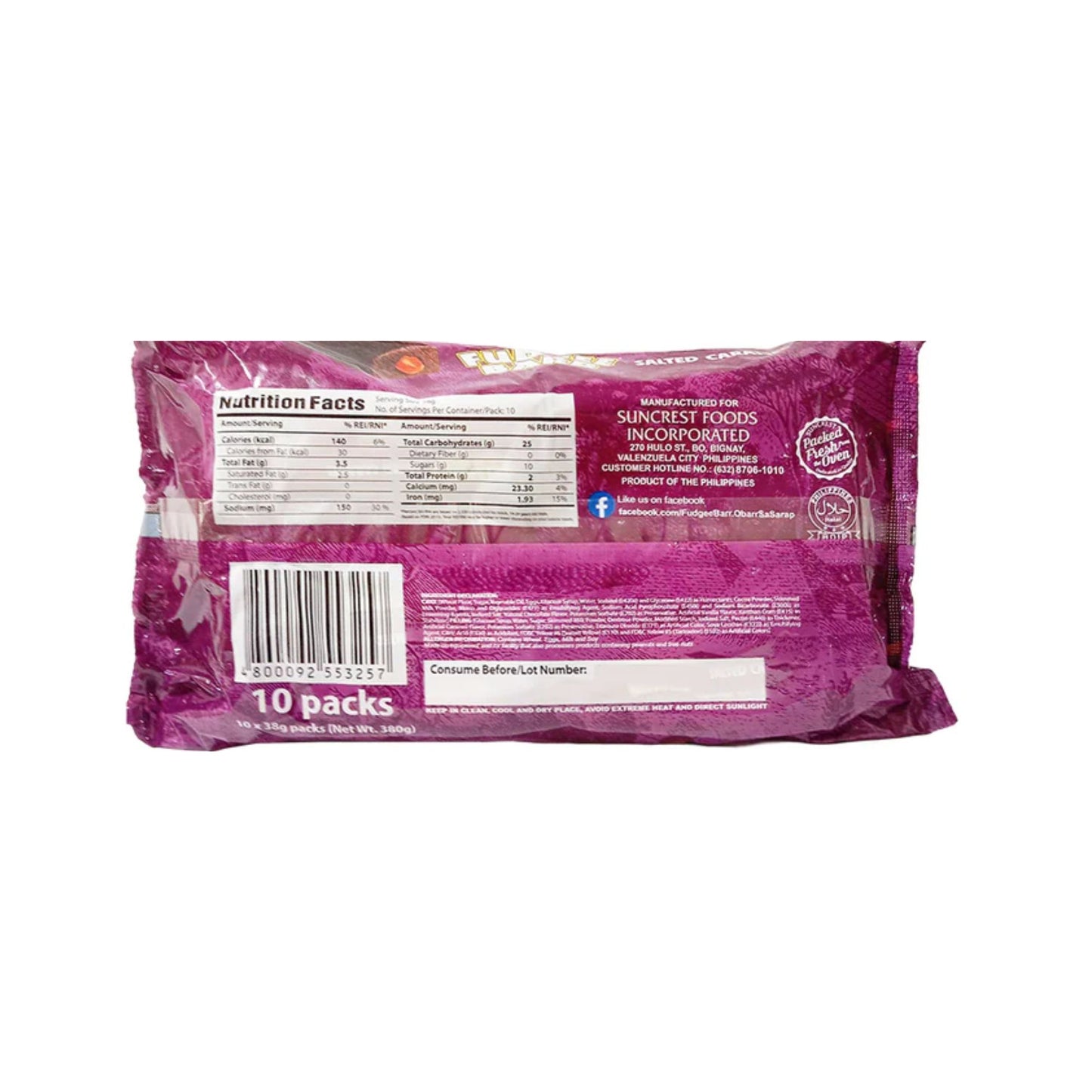 Fudgee Barr Salted Caramel Cream-Filled Cake Bar 38g x 10 pcs
