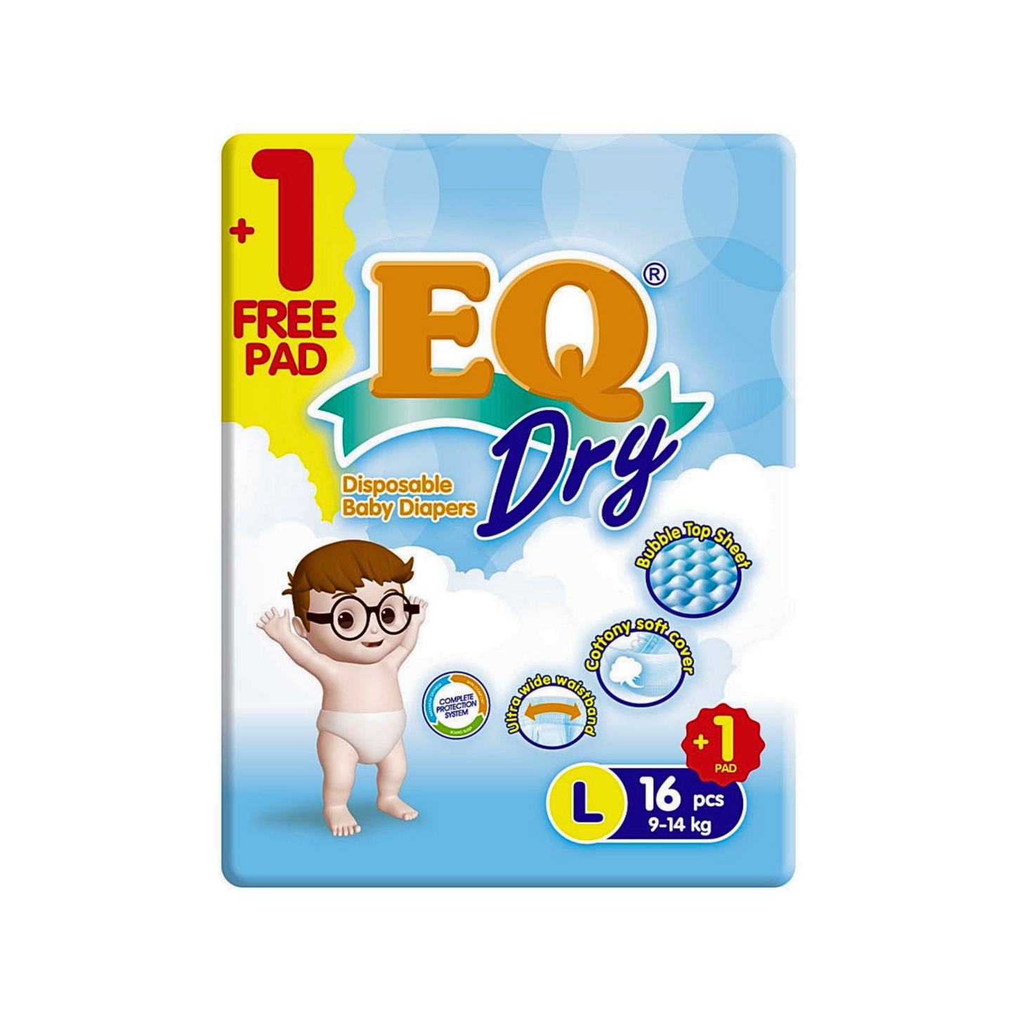 EQ Dry Baby Diapers Travel Pack Large x 16 pcs + 1 Free