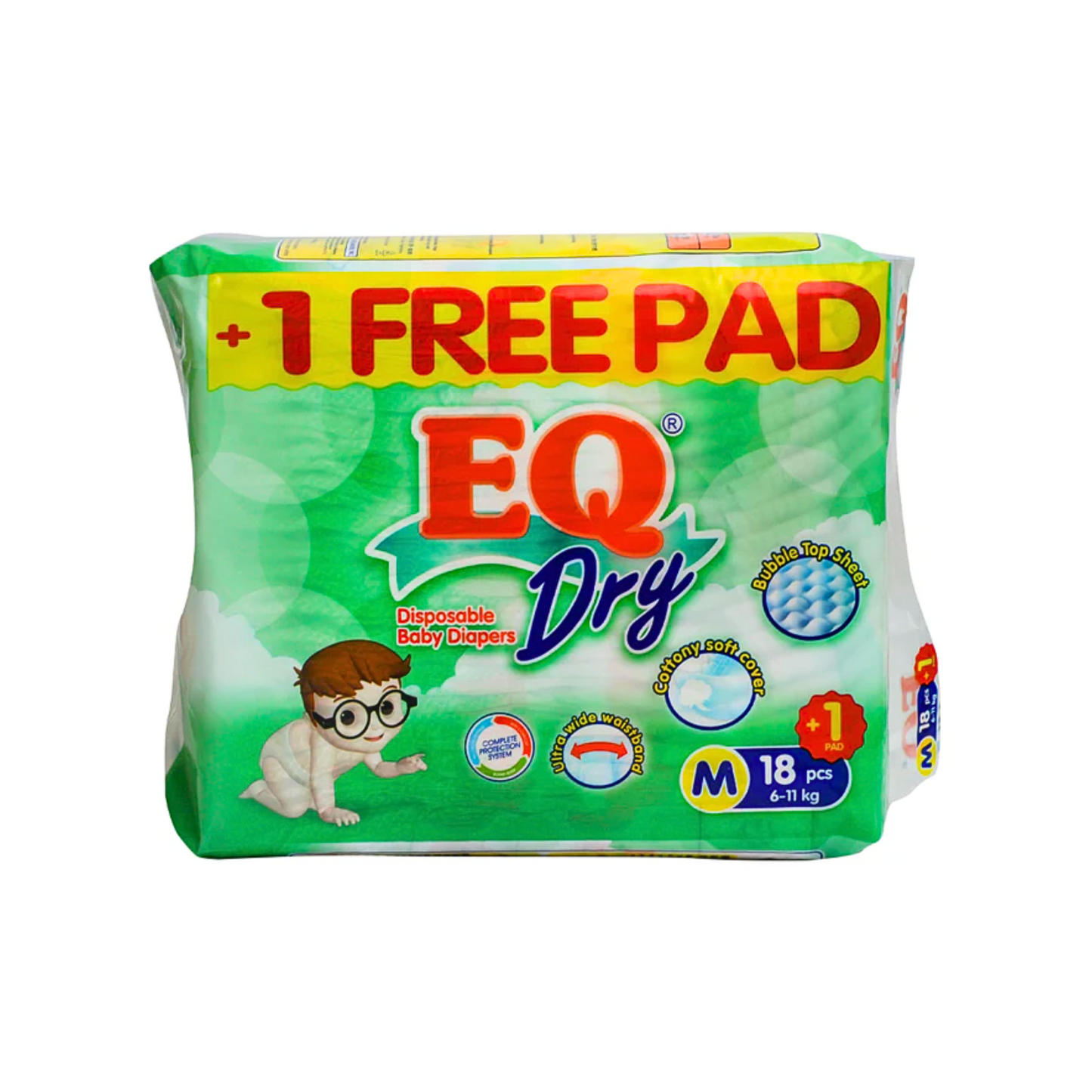EQ Dry Baby Diapers Travel Pack Medium x 18 pcs + 1 Free