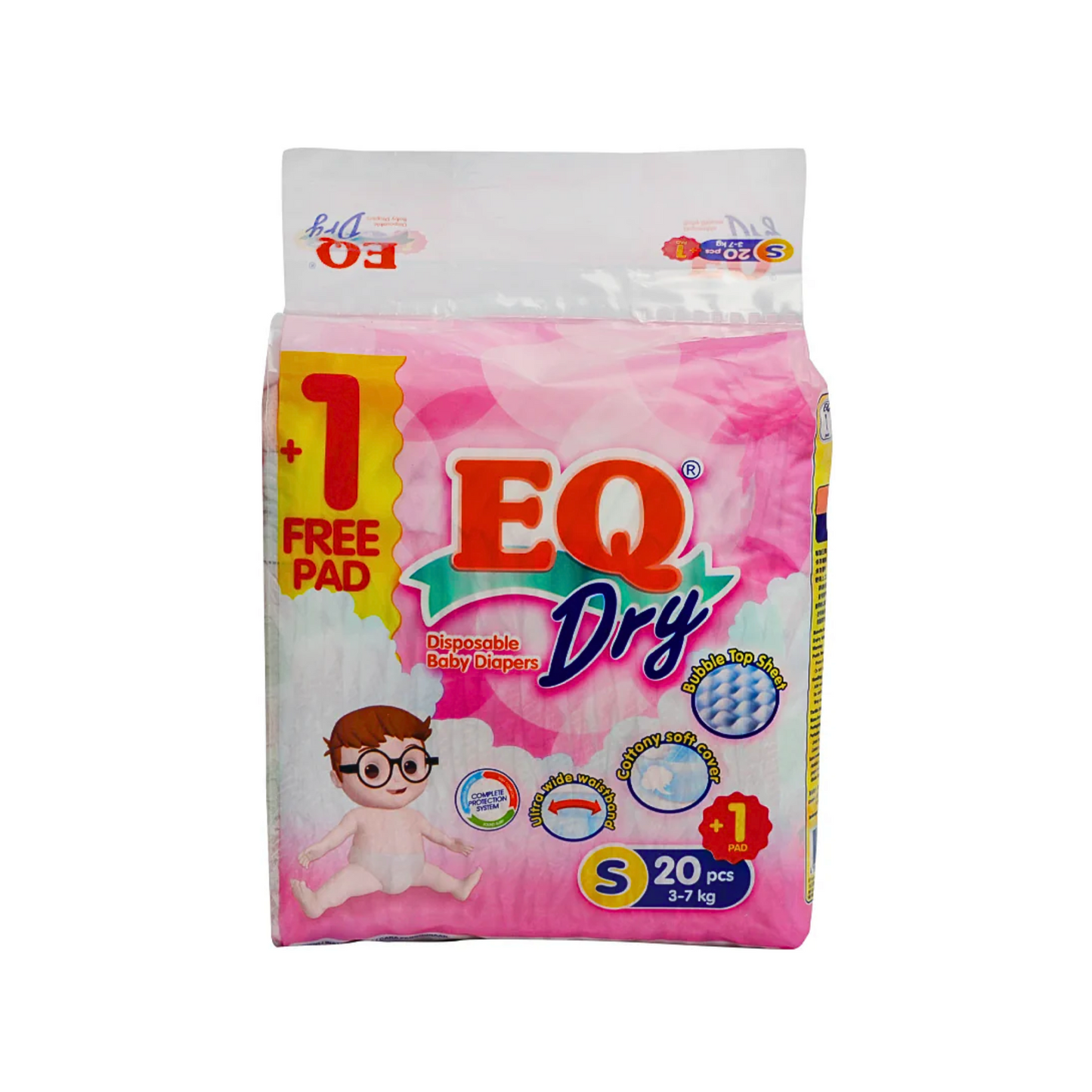 EQ Dry Baby Diapers Travel Pack Small x 20 pcs + 1  Free