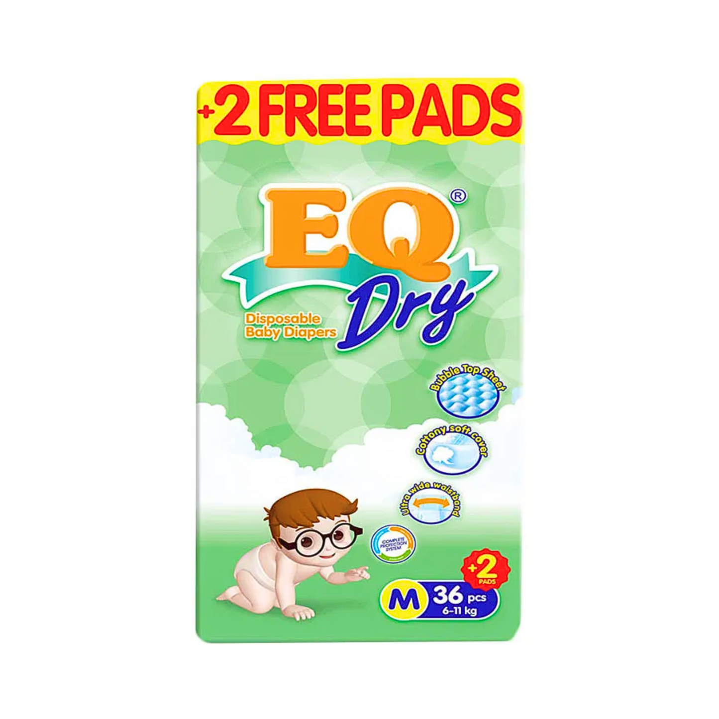 EQ Dry Baby Diapers Econo Pack Medium x 36 pcs + 2 Free