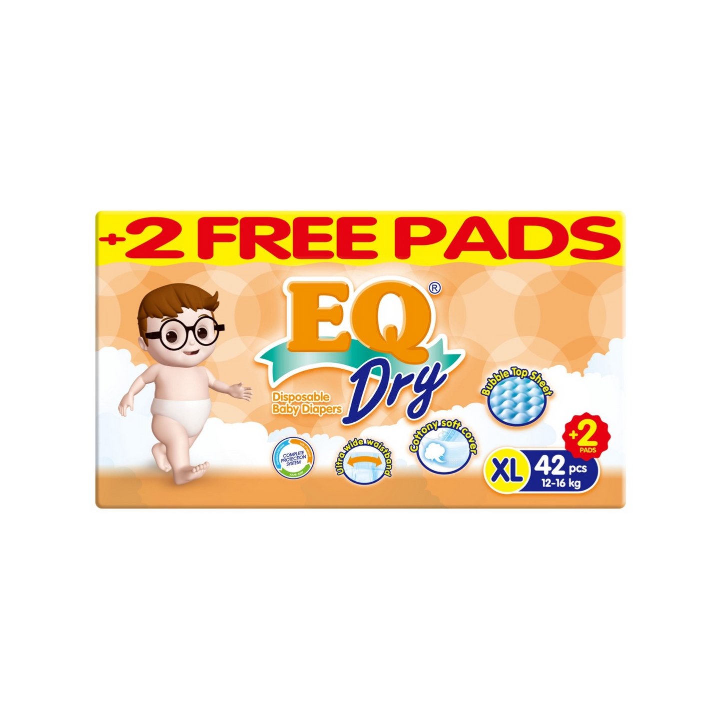 EQ Dry Baby Diapers Jumbo Pack XL x 42 pcs + 2 Free