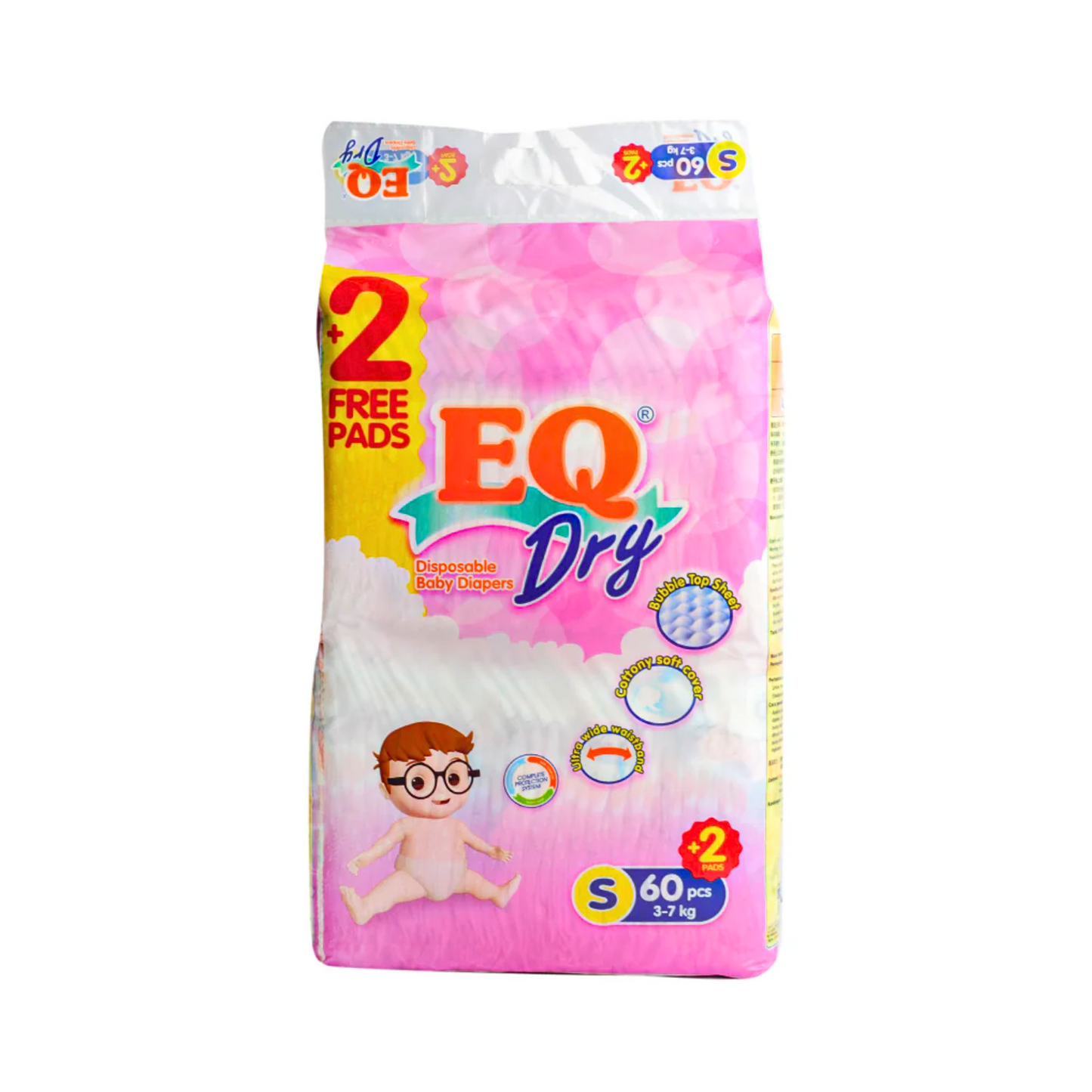 EQ Dry Baby Diaper Jumbo Pack Small x 60 pcs + 2 Free