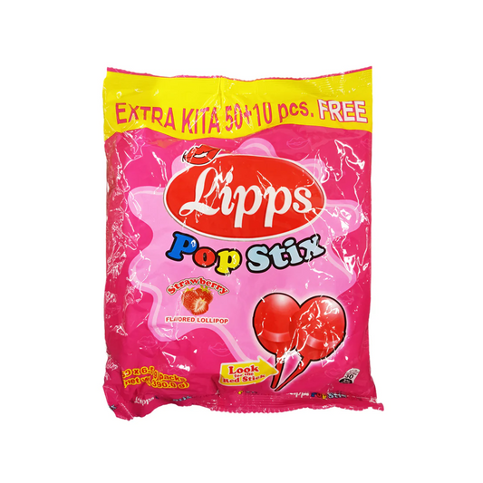Lipps Pop Stix Strawberry Flavored Lollipops 50 pcs