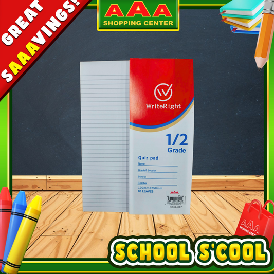 [School Sale] WriteRight Quiz Pad 1/2 Lengthwise x 80 Leaves