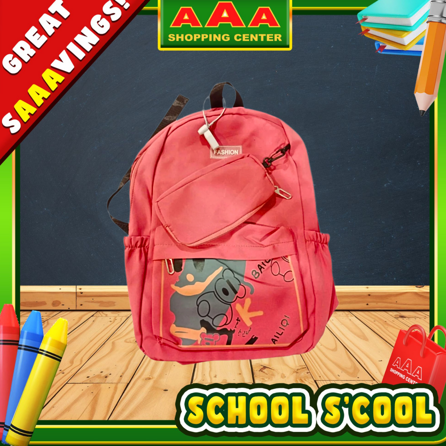 [School Sale] Pink Fashion Backpack with Cartoon Print