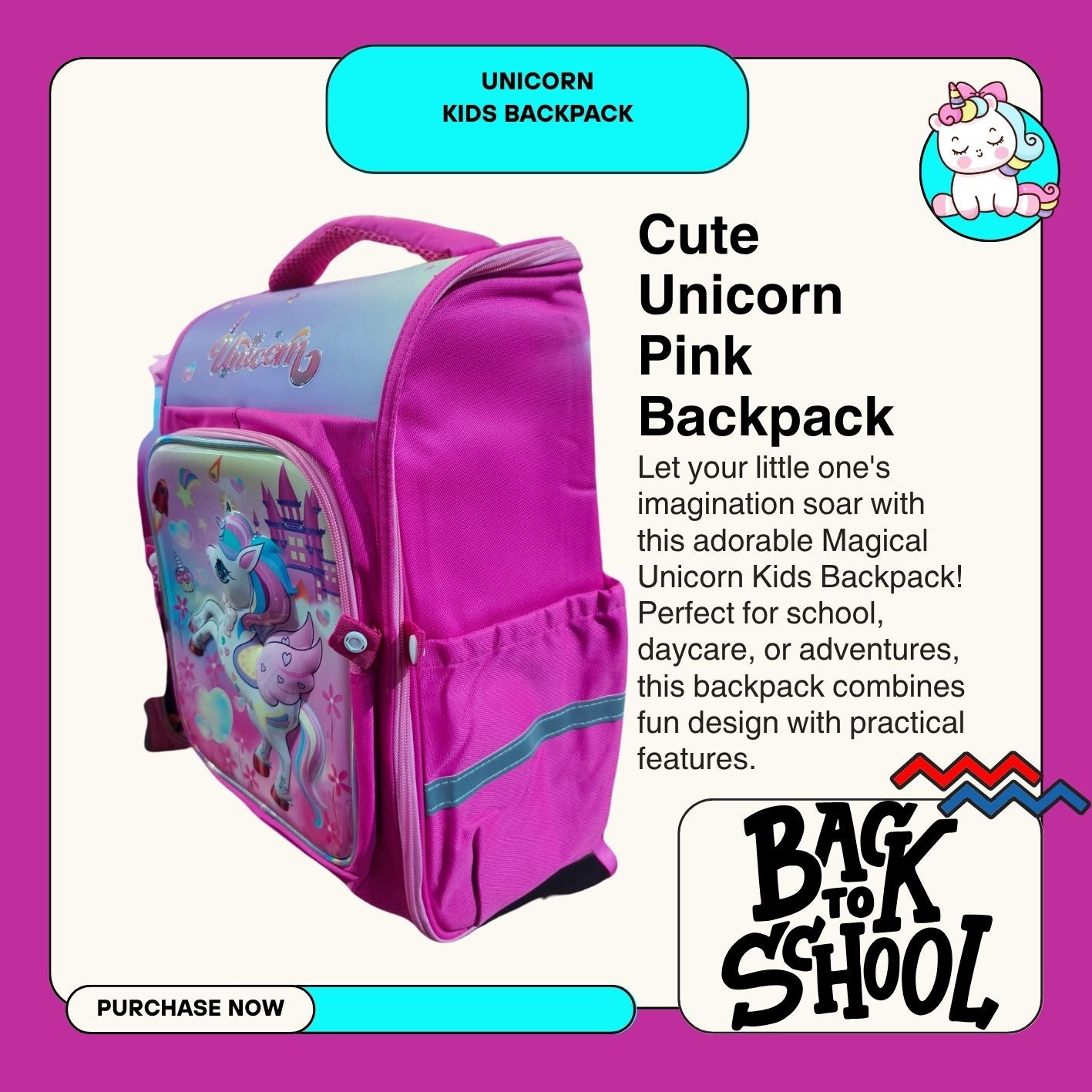[School Sale] Kids Backpack - Unicorn