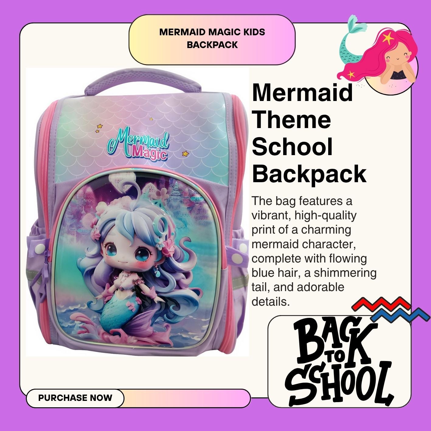 [School Sale] Kids Backpack - Mermaid Magic