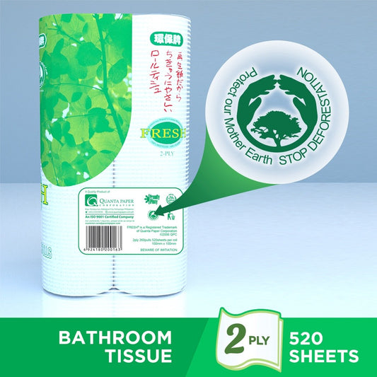 Fresh Bathroom Tissue 2-Ply Jumbo Pack 260 Pulls 520 Sheets x 12 Rolls
