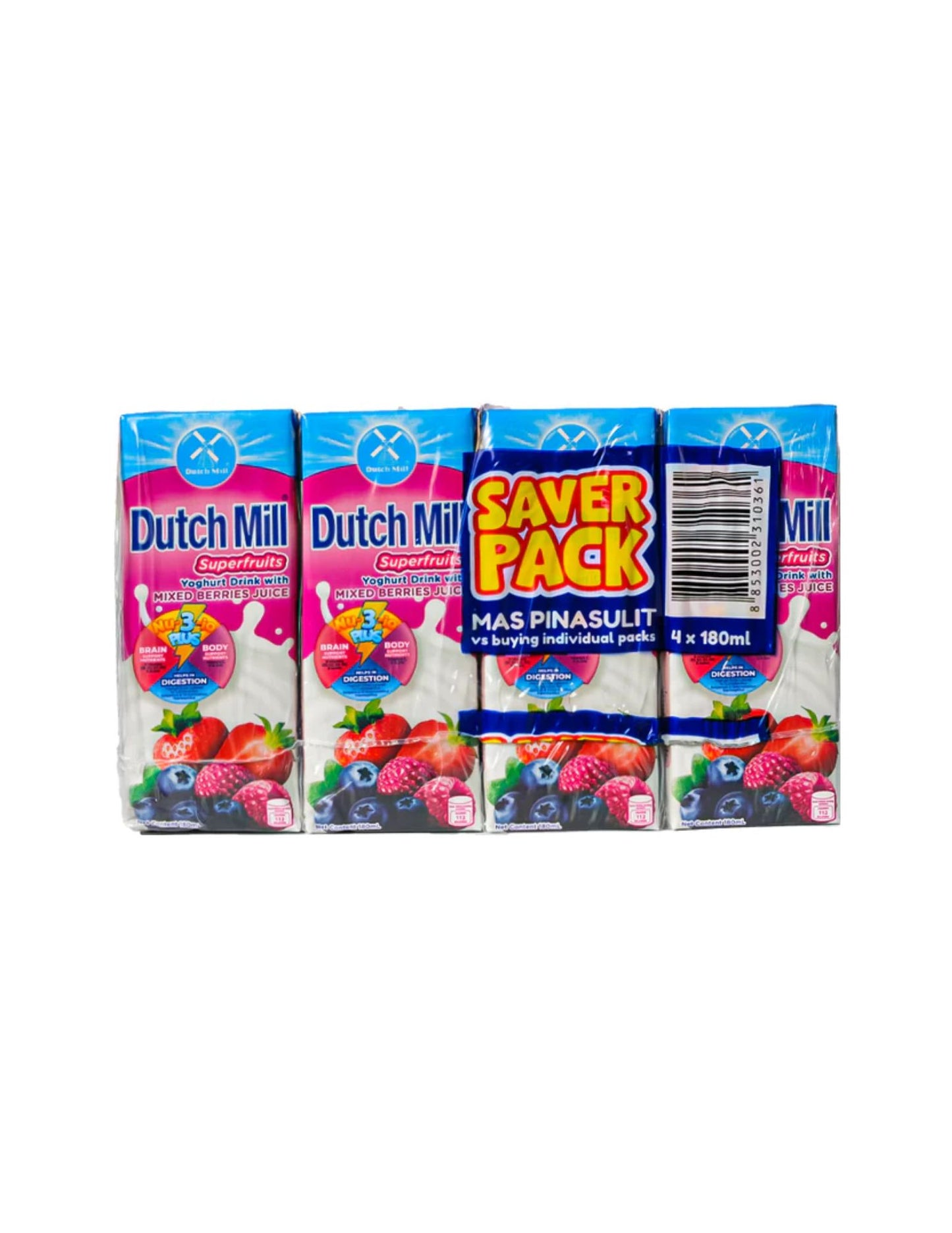 Dutch Mill Yoghurt Drink Superfruits with Mixed Berries Juice 180ml x 4 pcs